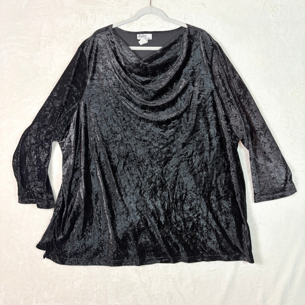 Vtg JoRo Fashions Top Women 3X Black Crushed Velvet Long Sleeve Whimsigoth USA